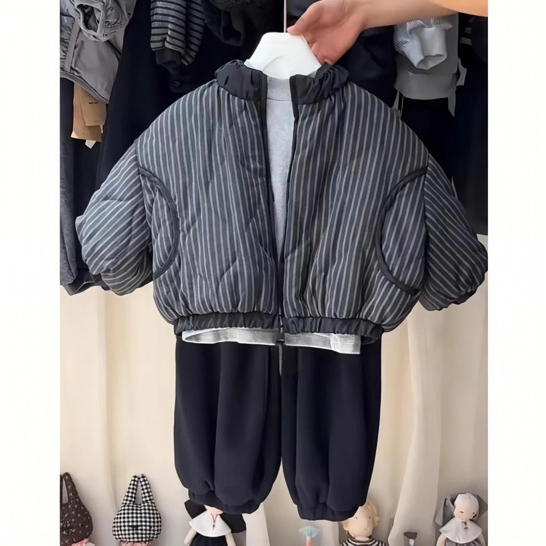 韩版童装男童外套2025新款秋装洋气宝宝保暖棉服儿童短款灰色棉袄