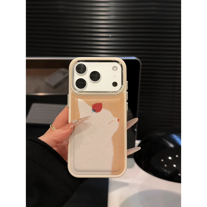 莓猫适用苹果17pro手机壳16PM电镀皮纹小众可爱华为p70防摔小米15