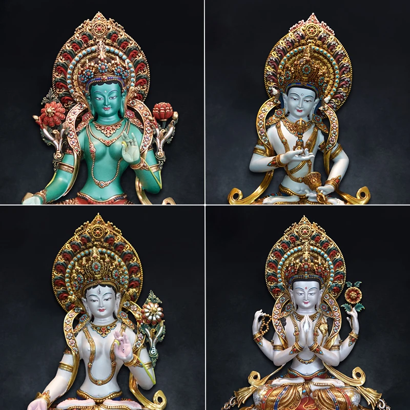 紫金莲 尼泊尔纯铜绿度母黄老爷文殊四臂等F像彩绘合集