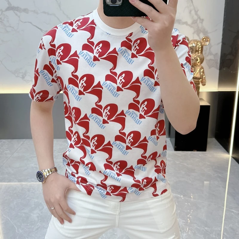 冰希潮牌.欧版名品男士圆领T恤个性潮流修身透气短袖2025夏季新款