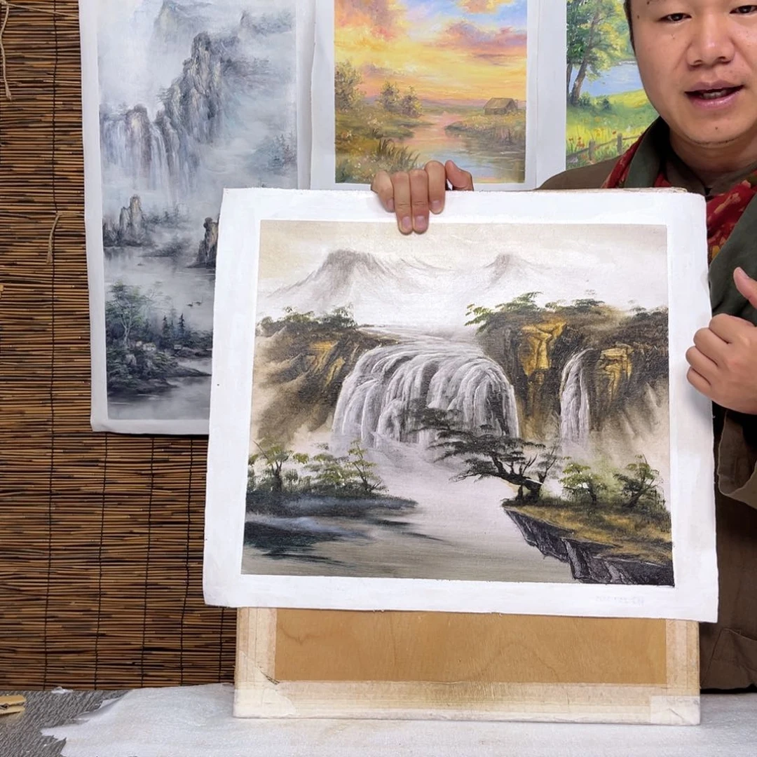 油画行路人小院绘画作品竞拍