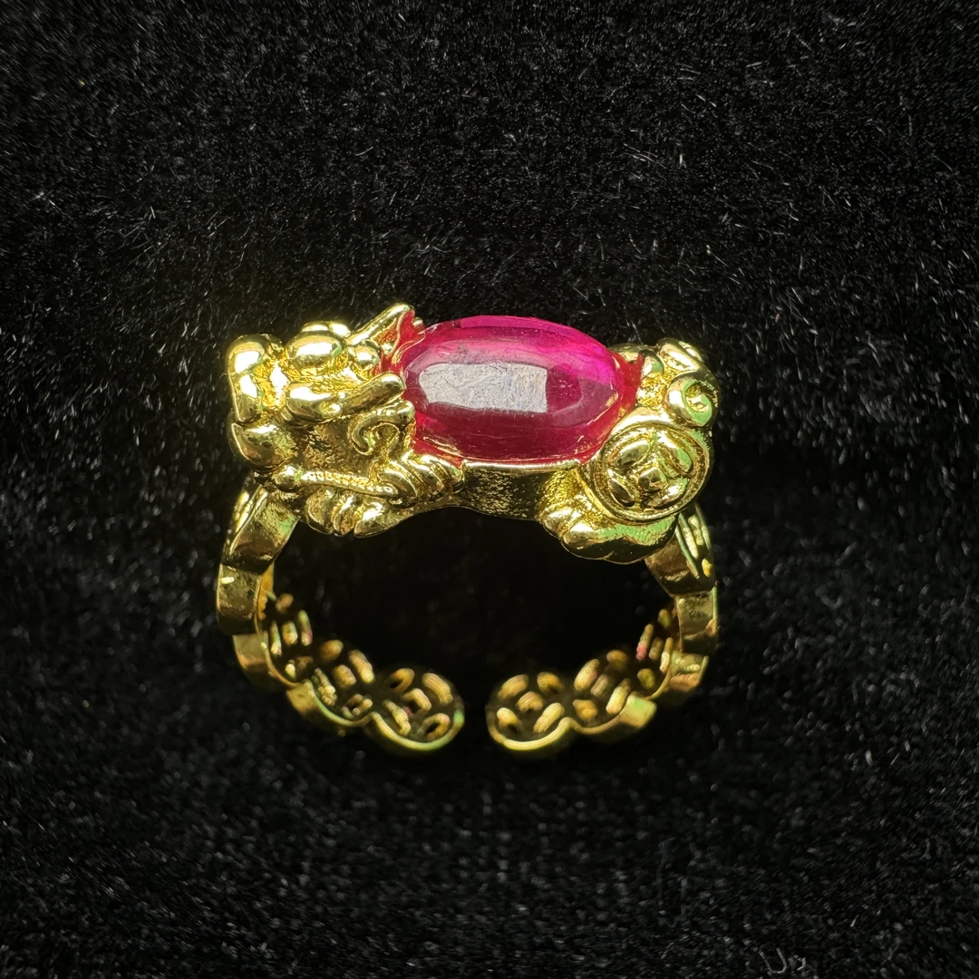 【大杨姐专属】【证书+礼盒】合金镶嵌人工培育红宝石貔貅戒指DJ12512