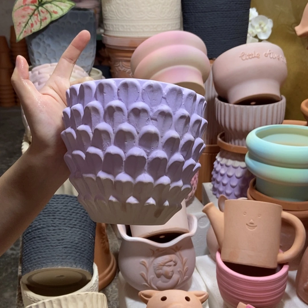 14×13紫色重花瓣 粗陶1个