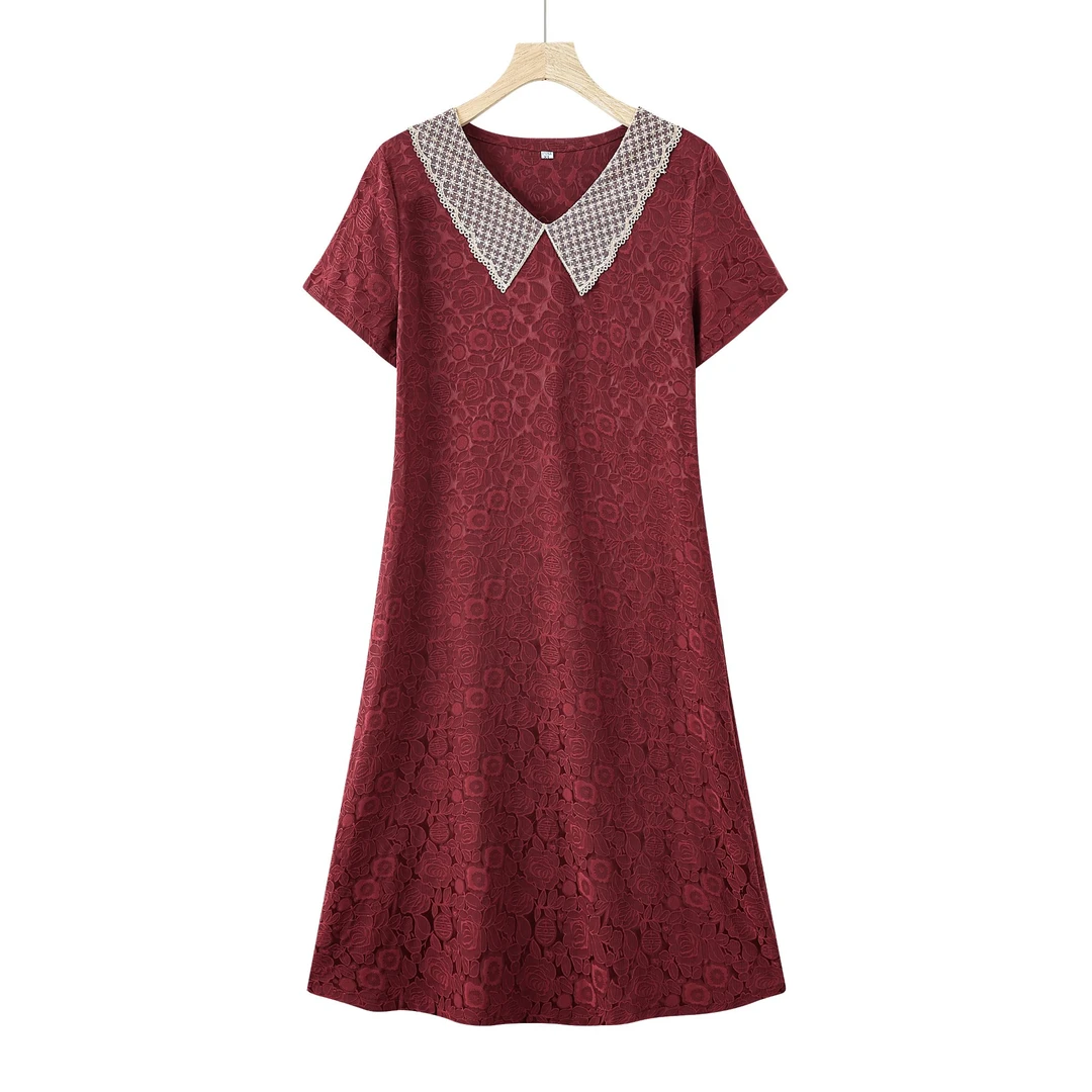 9653-夏季新款短袖碎花A字版气质妈妈装连衣裙女