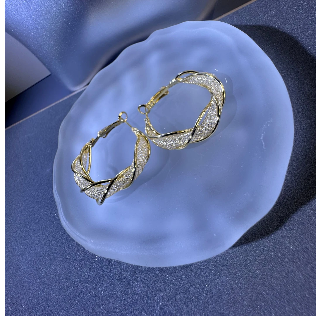 铜合金锆石耳饰 925银针锆石圆圈精工耳环韩版金色