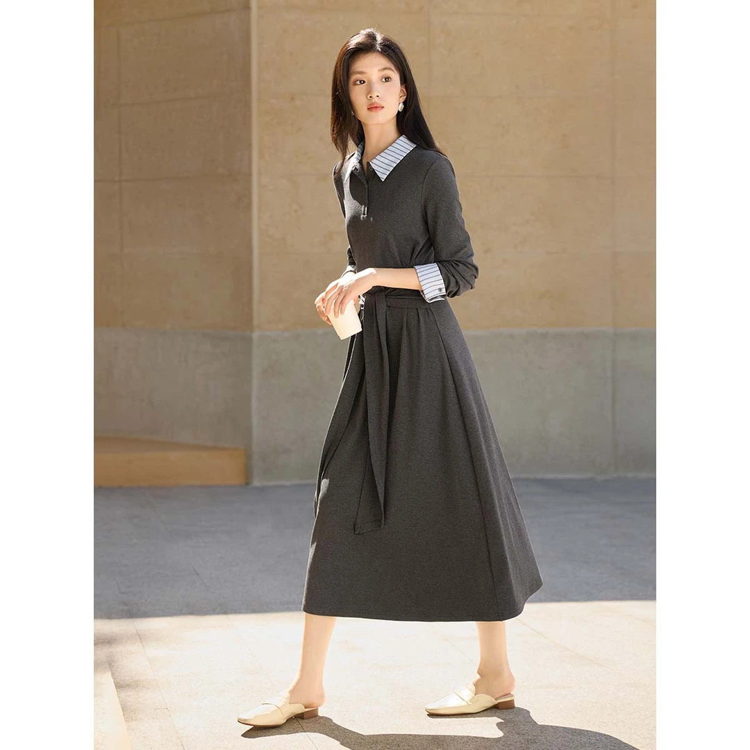 XWI/欣未【假两件设计感针织连衣裙】2025秋法式假两件针织连衣裙