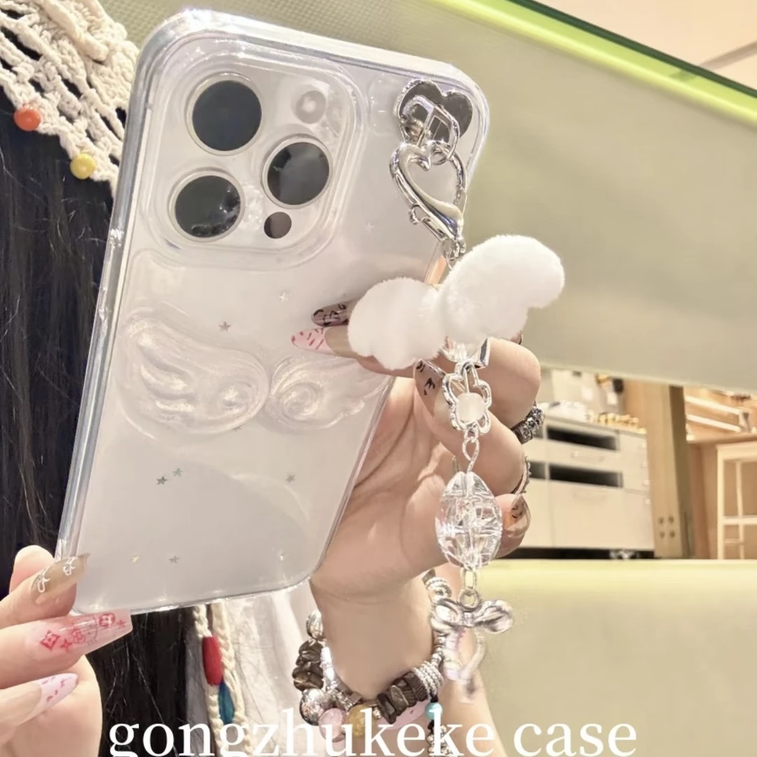 立体闪粉翅膀适用苹果16手机壳华为软壳小米滴胶vivo oppo保护套