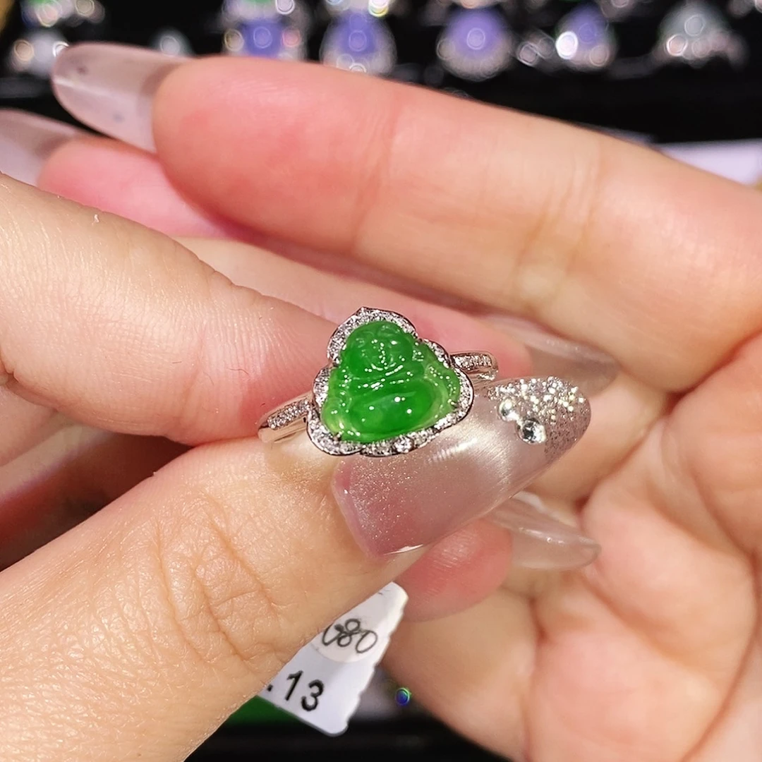 翡翠18K金镶嵌颈饰戒指