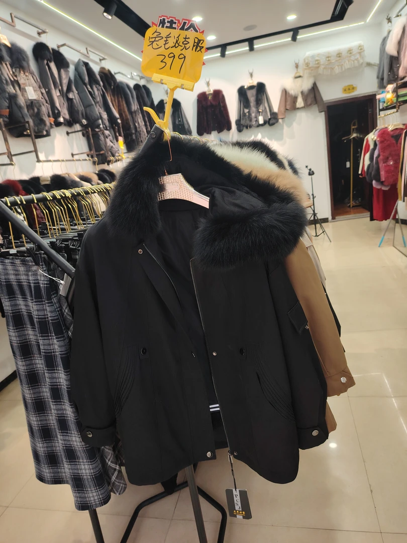 派克服女厚款外穿短款女士宽松中长款保暖加绒黑色连帽时尚