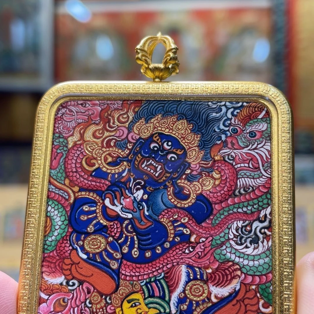 吊坠热贡纯手绘唐卡黑财神