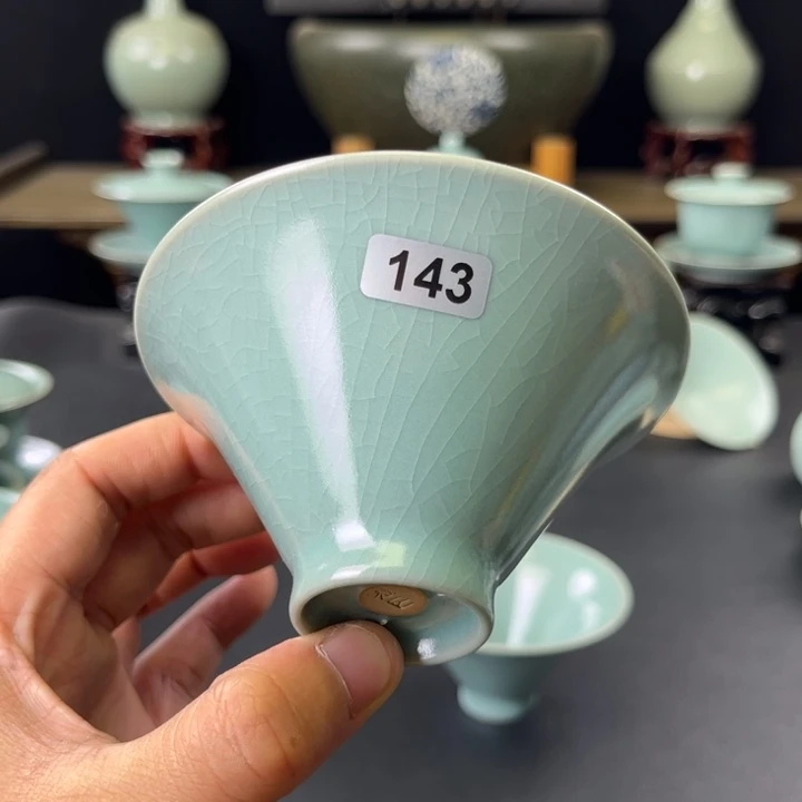 杯仿古釉汝官窑支钉斗笠杯143号