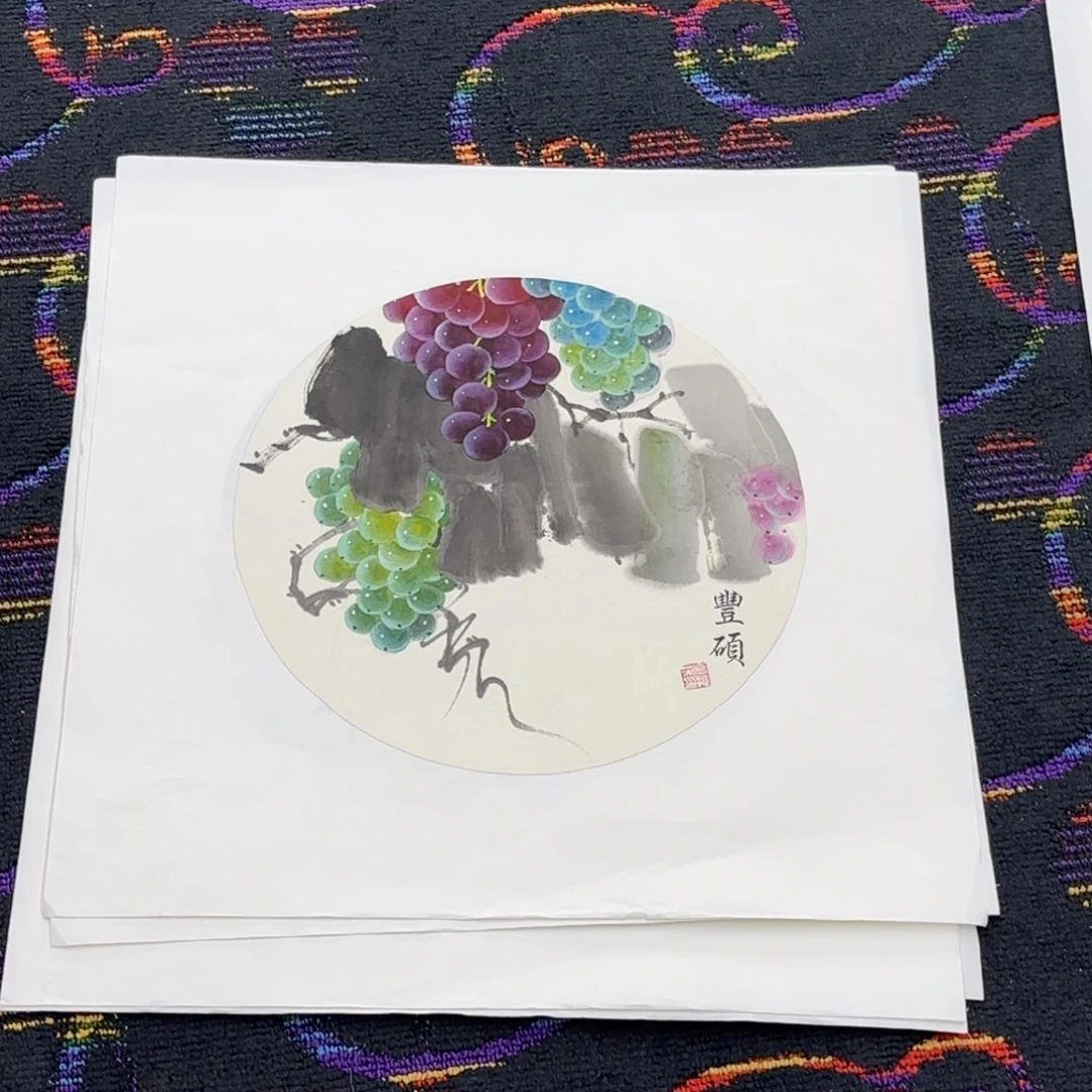 国画斗方花鸟作品童