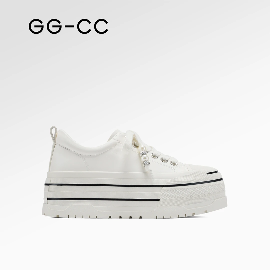 【福利专享】GG-CC快闪街头2025年新款时尚厚底真皮休闲小白鞋8031