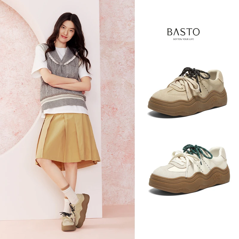 【百思图】2025春季新款商场同款时髦街头德训鞋厚女休闲鞋BG137AM5