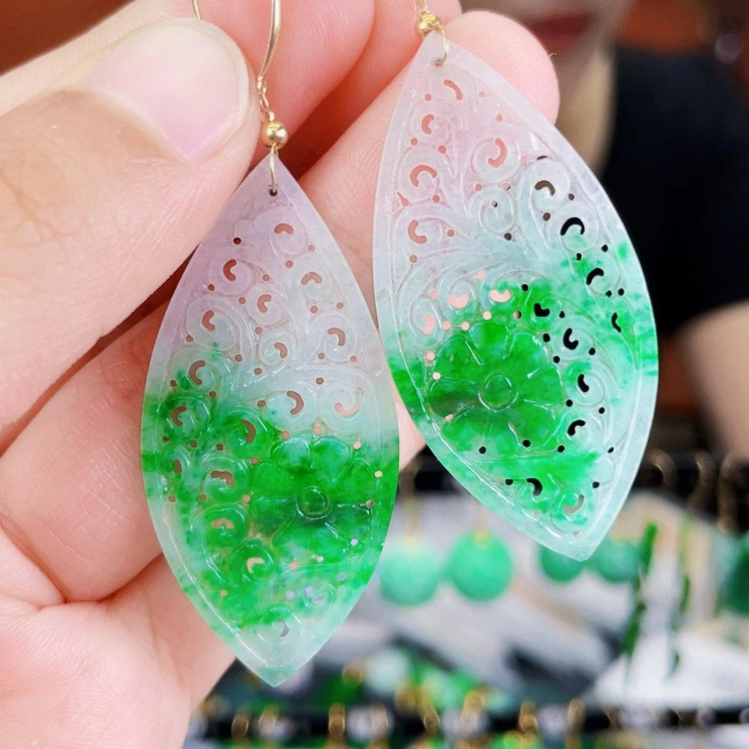 翡翠18K金镶嵌耳饰饰品