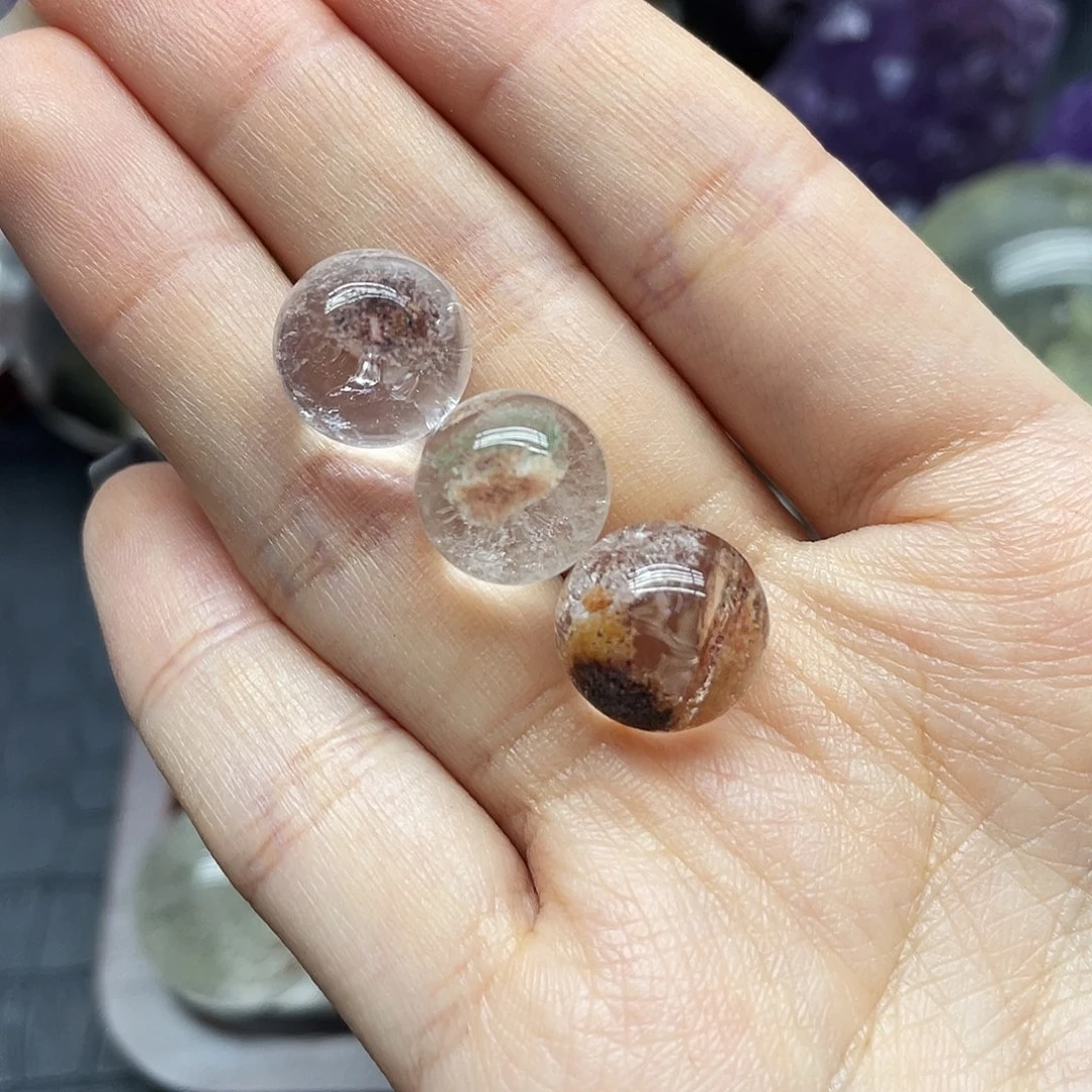珠宝半成品水晶未镶嵌13幽灵小球三颗13mm-14mm