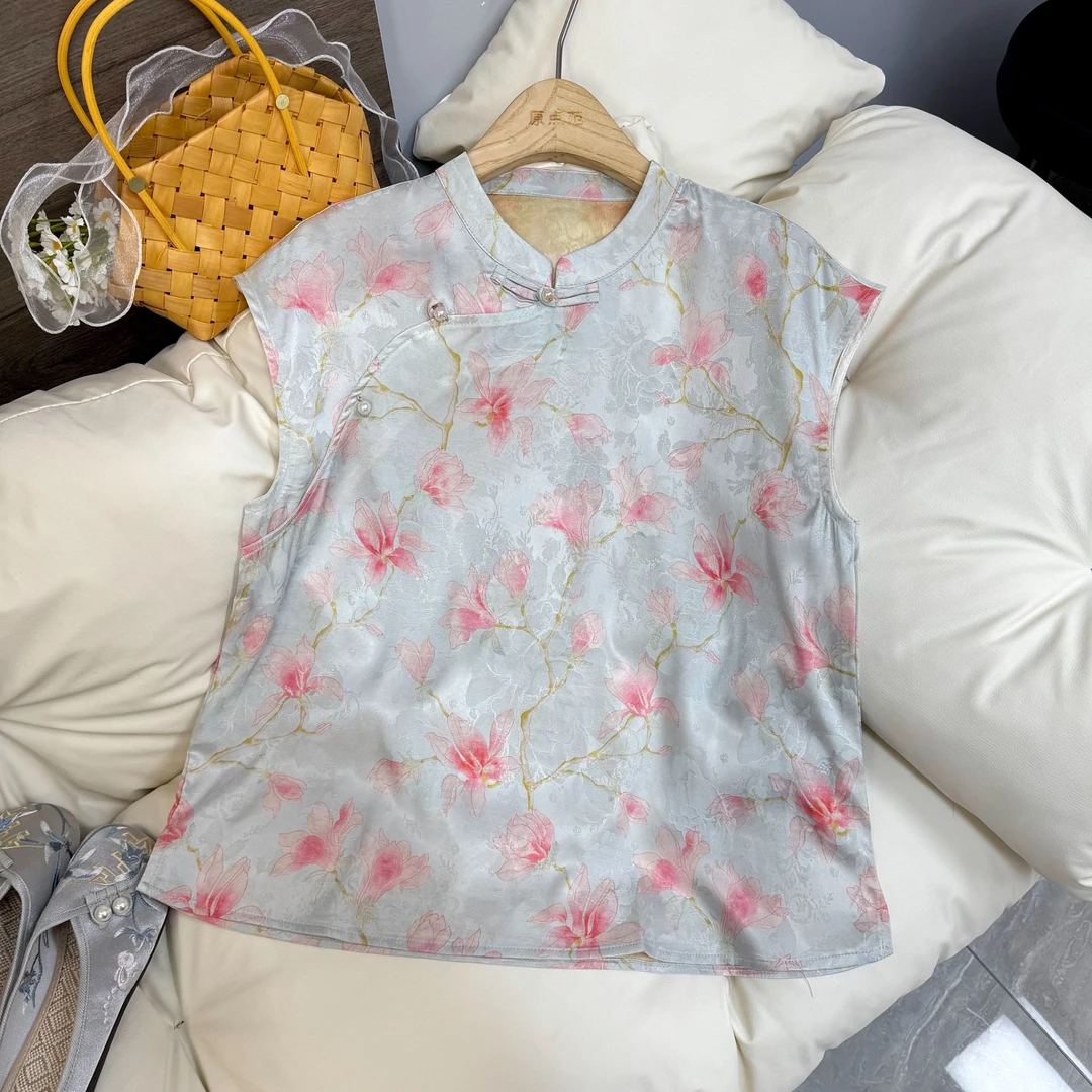 【桃花】常规短袖花色碎花印花常规款清冷新中式透气
