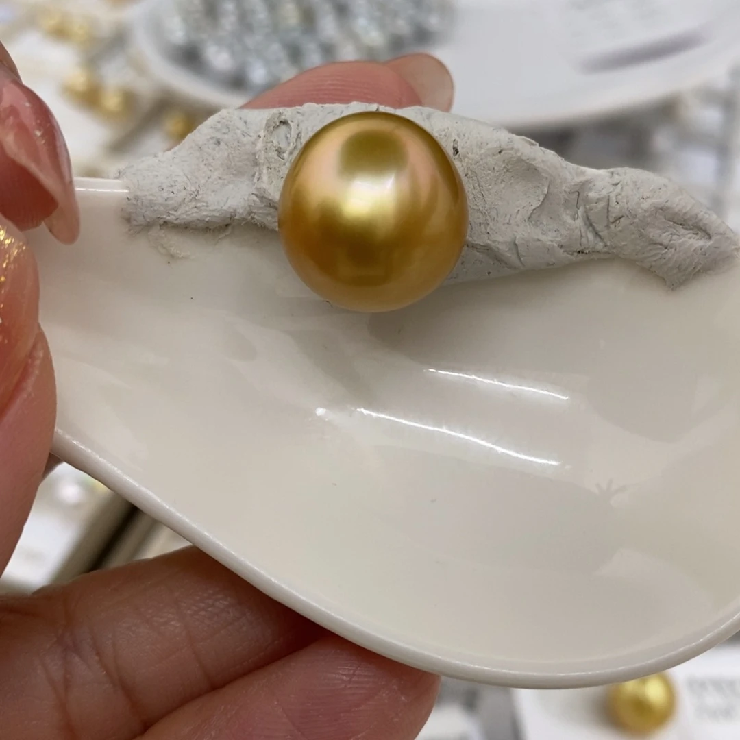 海水珍珠裸珠未镶嵌金珠浓茶金14.9