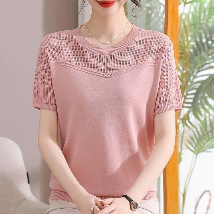 妈妈装2025夏季新款时尚洋气百搭短袖T恤中老年女装圆领上衣
