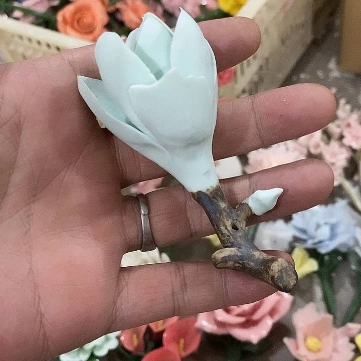 瓷片纯手工陶瓷花摆件瑕