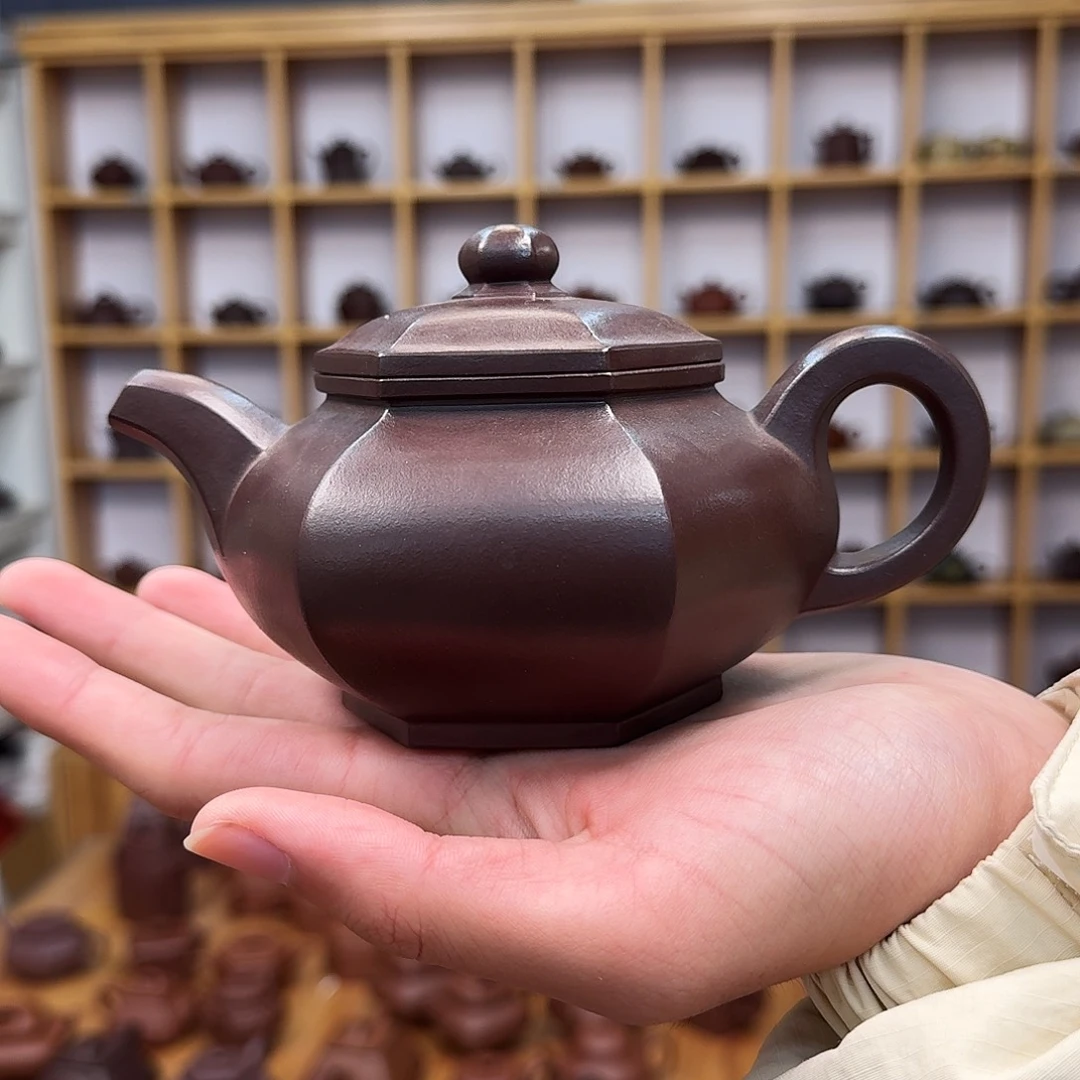 紫砂茶壶六方扁缀只300cc