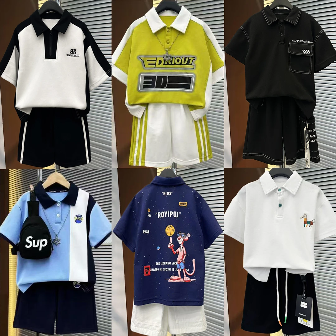 新【6套12件】男女童夏季2025新款POLO衫组合套装韩版夏款两件套
