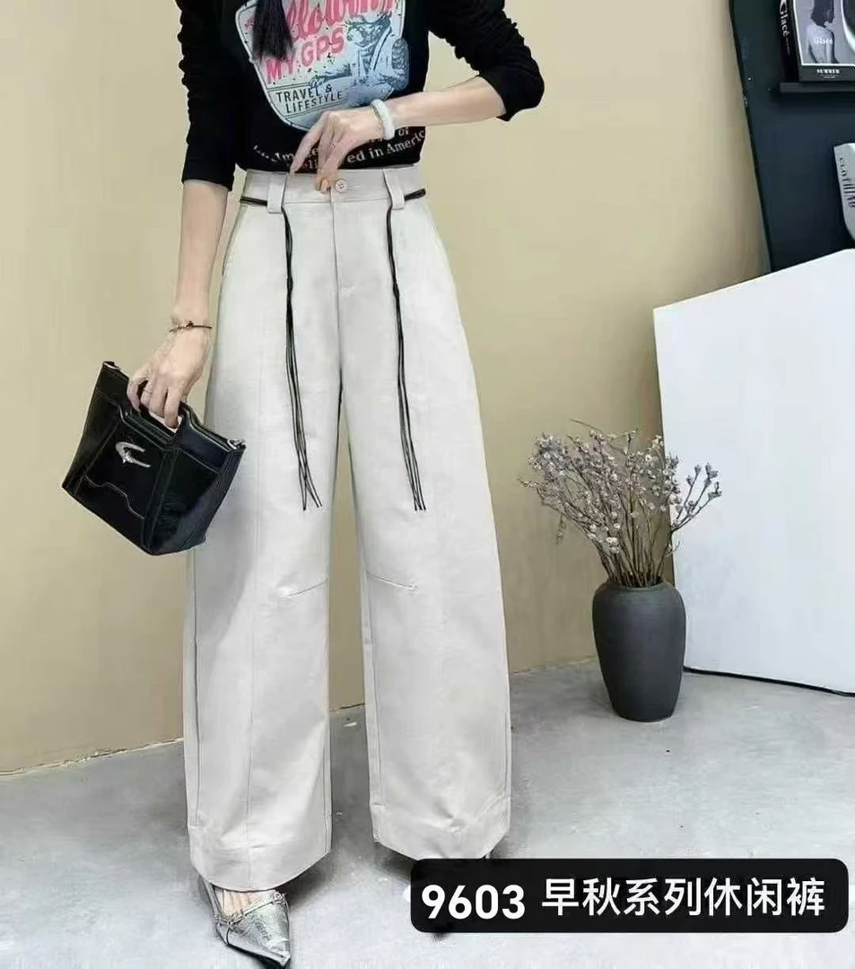 2025早秋新款长裤高腰阔腿裤休闲裤白色纯欲风