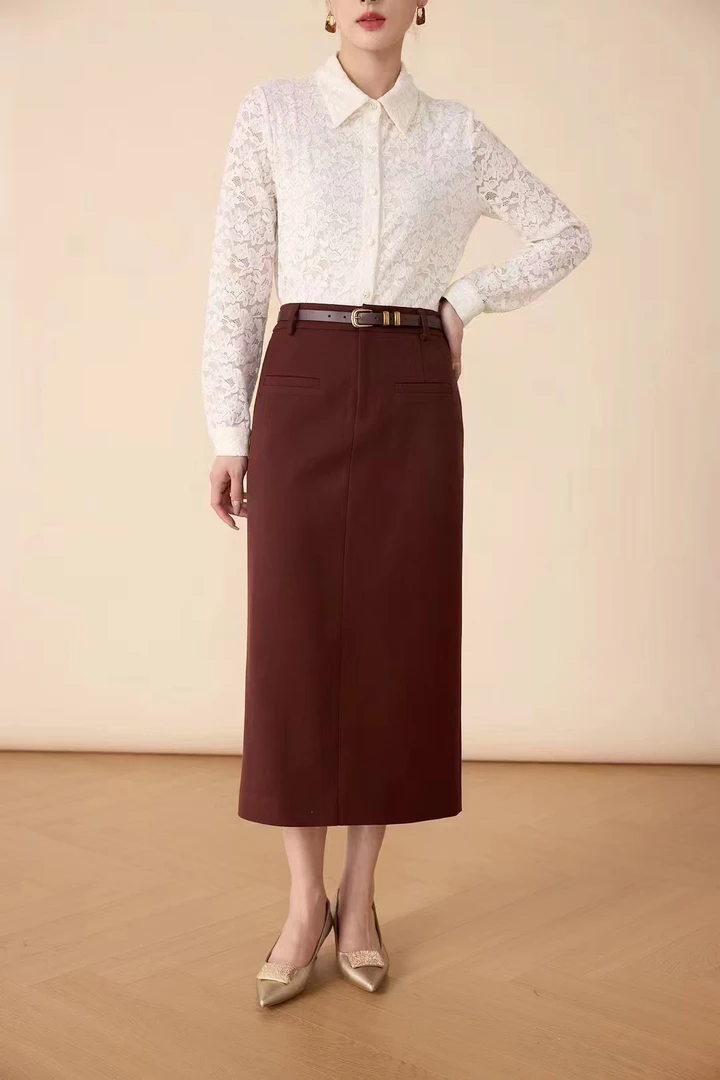 高腰显瘦西装后开叉半身裙6605