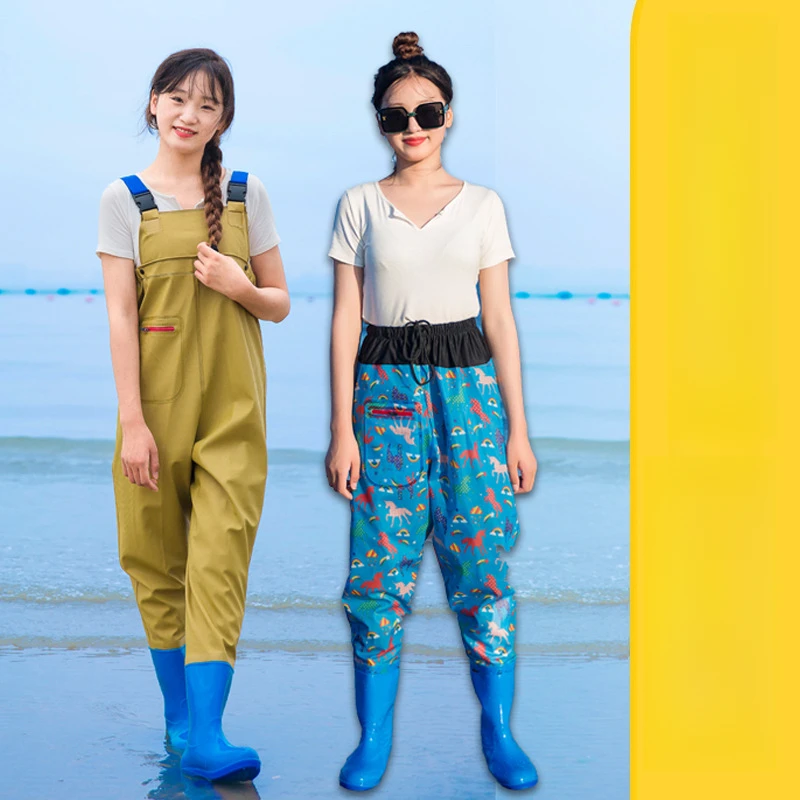 女款下水裤半身雨裤防水衣服女抓捕鱼连体全身渔皮叉水衩裤子加厚