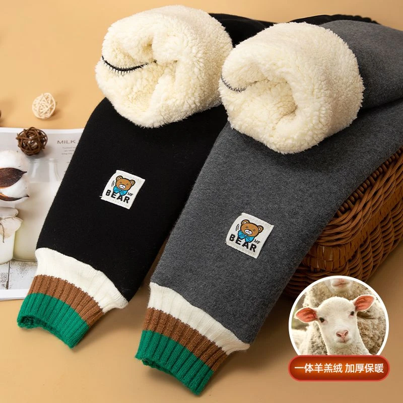 女童加绒加厚棉裤子外穿秋冬款儿童宝宝打底裤一体绒小童保暖冬季