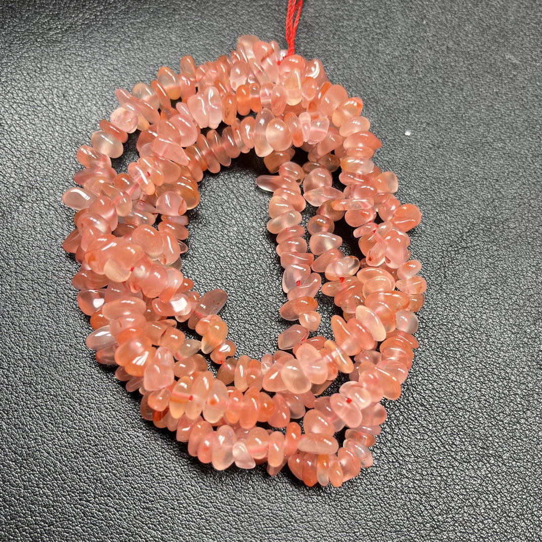 南红粉色系随石长串毛衣链