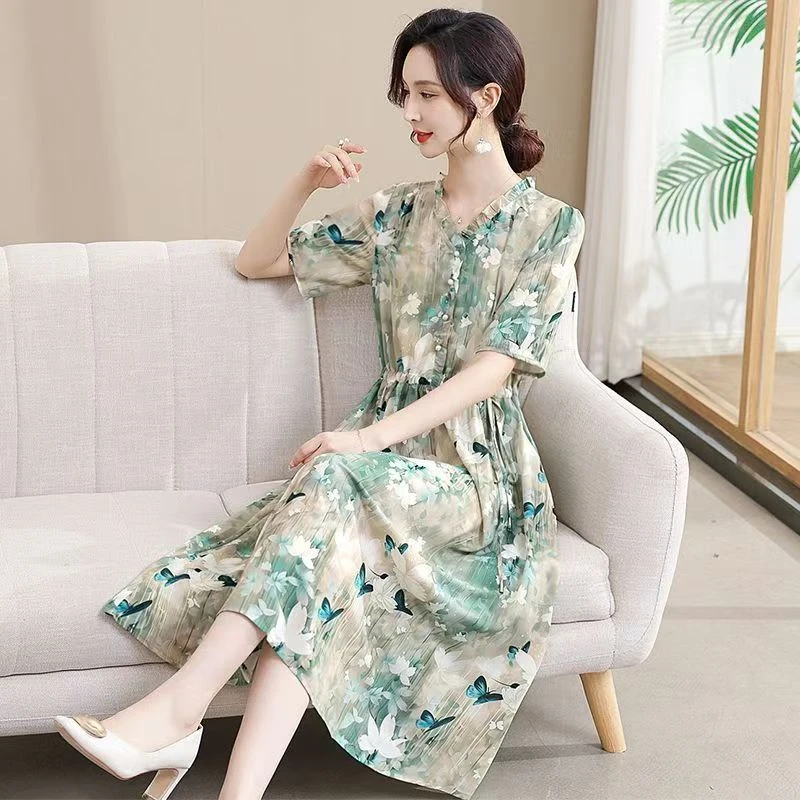 10529-碎花时尚妈妈收腰夏季新款气质裙子洋气显瘦连衣裙【G2-4-5】