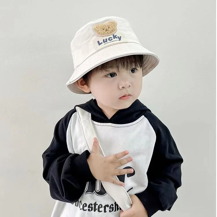 韩版儿童渔夫帽春秋薄款可爱小熊宝宝遮阳帽男女童盆帽个性新款潮