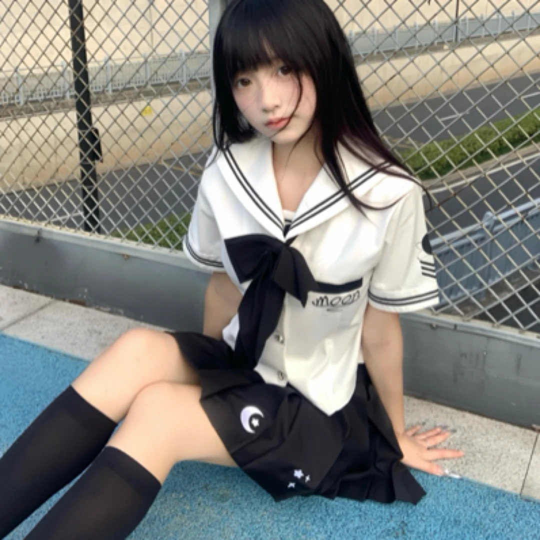熊岛jk原创【魔法月】日系学院风短袖水手服jk制服套装甜美少女风格