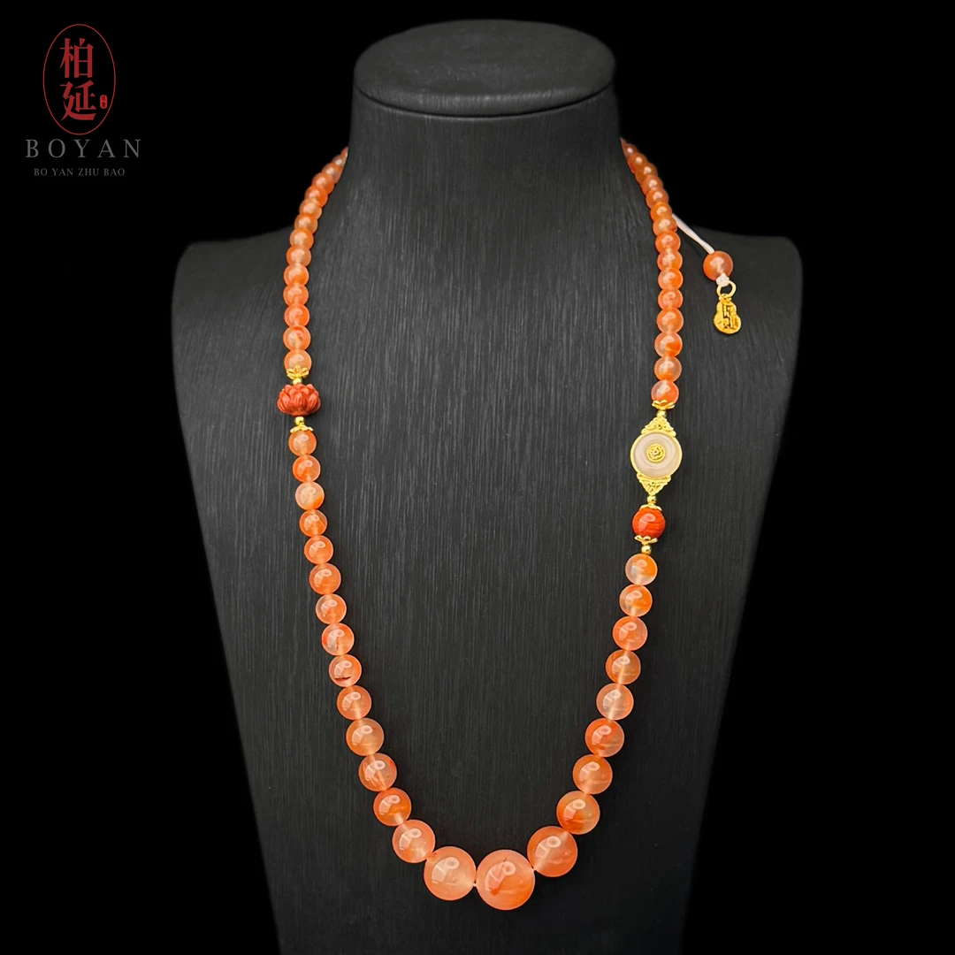 【柏延】天然南红项链高品樱桃红冰飘时尚复古女款民族风塔链HT0442