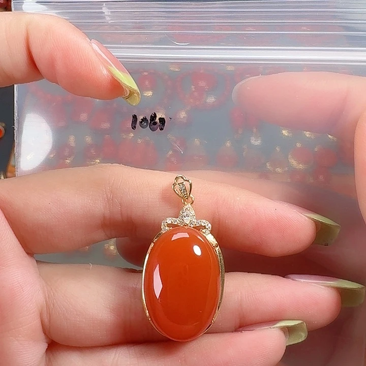 南红玛瑙银S925镶嵌吊坠