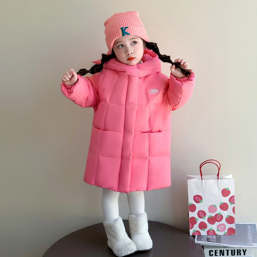 女童冬季羽绒服轻薄2025新款洋气儿童冬装小女孩白鸭绒外套中长款