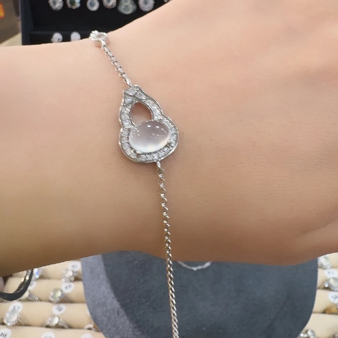 银S925镶嵌蛇纹石玉手链天*晴