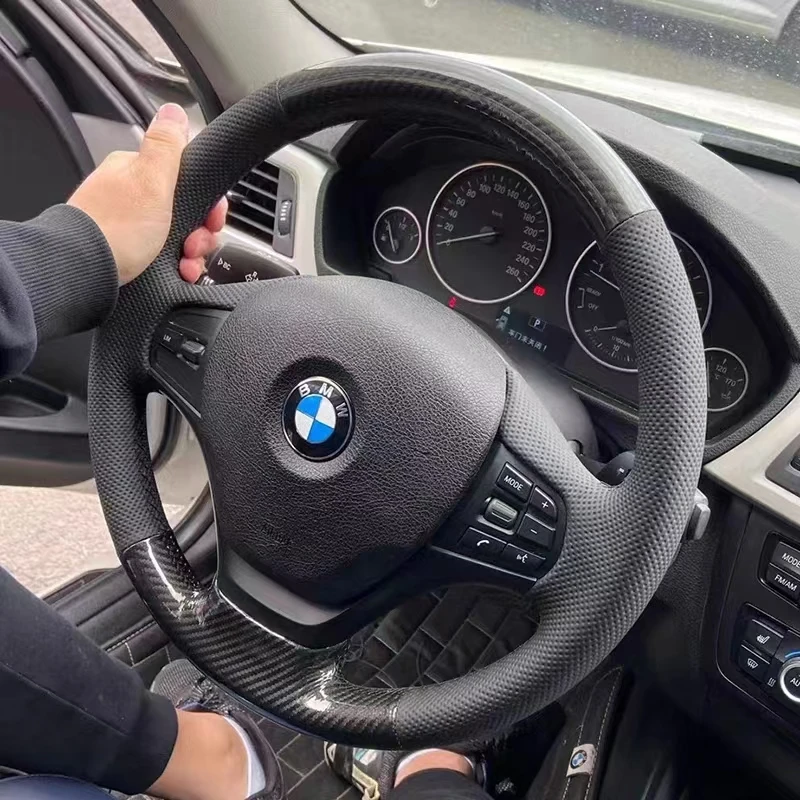 【桃木碳纤维款】问界理想大众宝马奥迪奔驰专用真皮手缝方向盘套