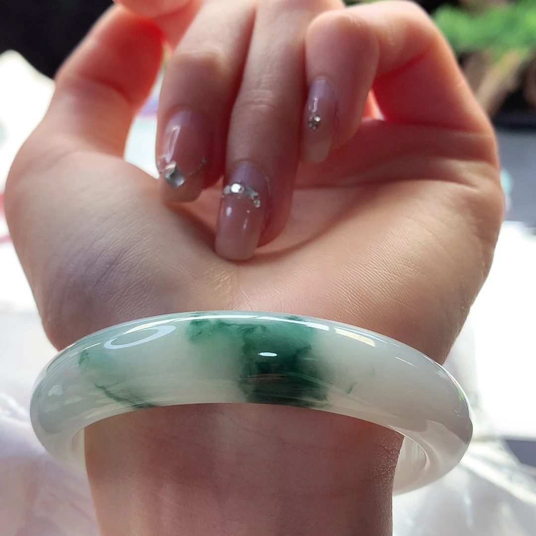 翡翠手镯未镶嵌天然翡翠55-56水月带镜中花温柔优雅款