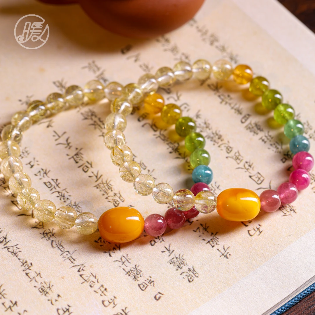 单圈发晶水晶手串6mm+搭配枣珠手链E6350多样性发一