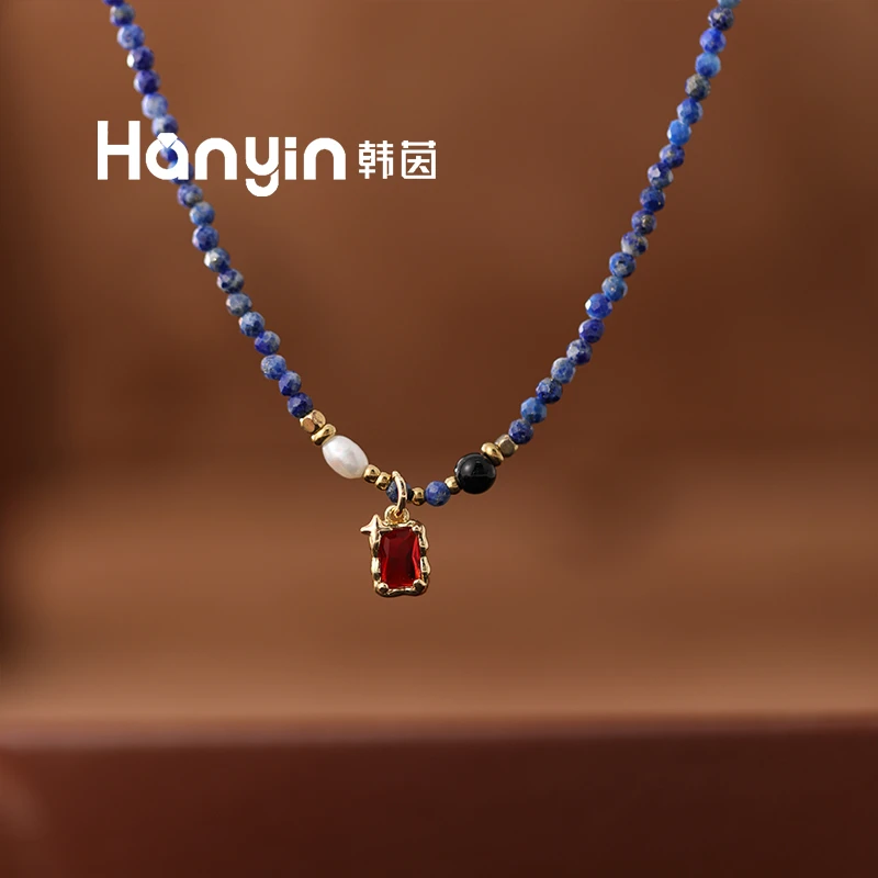 个性设计黑玛瑙淡水珍珠青金石尖晶石芒星方糖不掉色项链