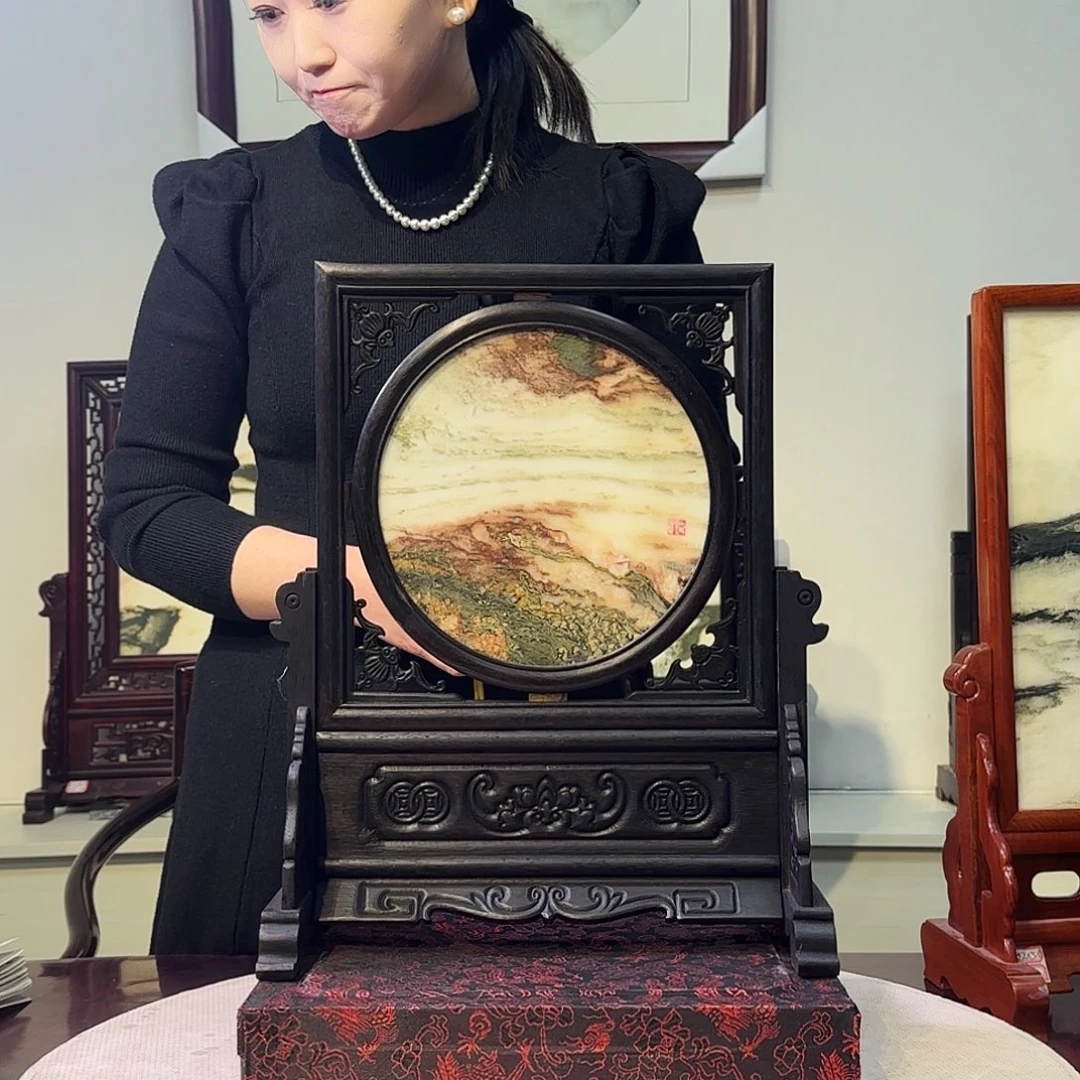 石材天然大理石画屏风摆件