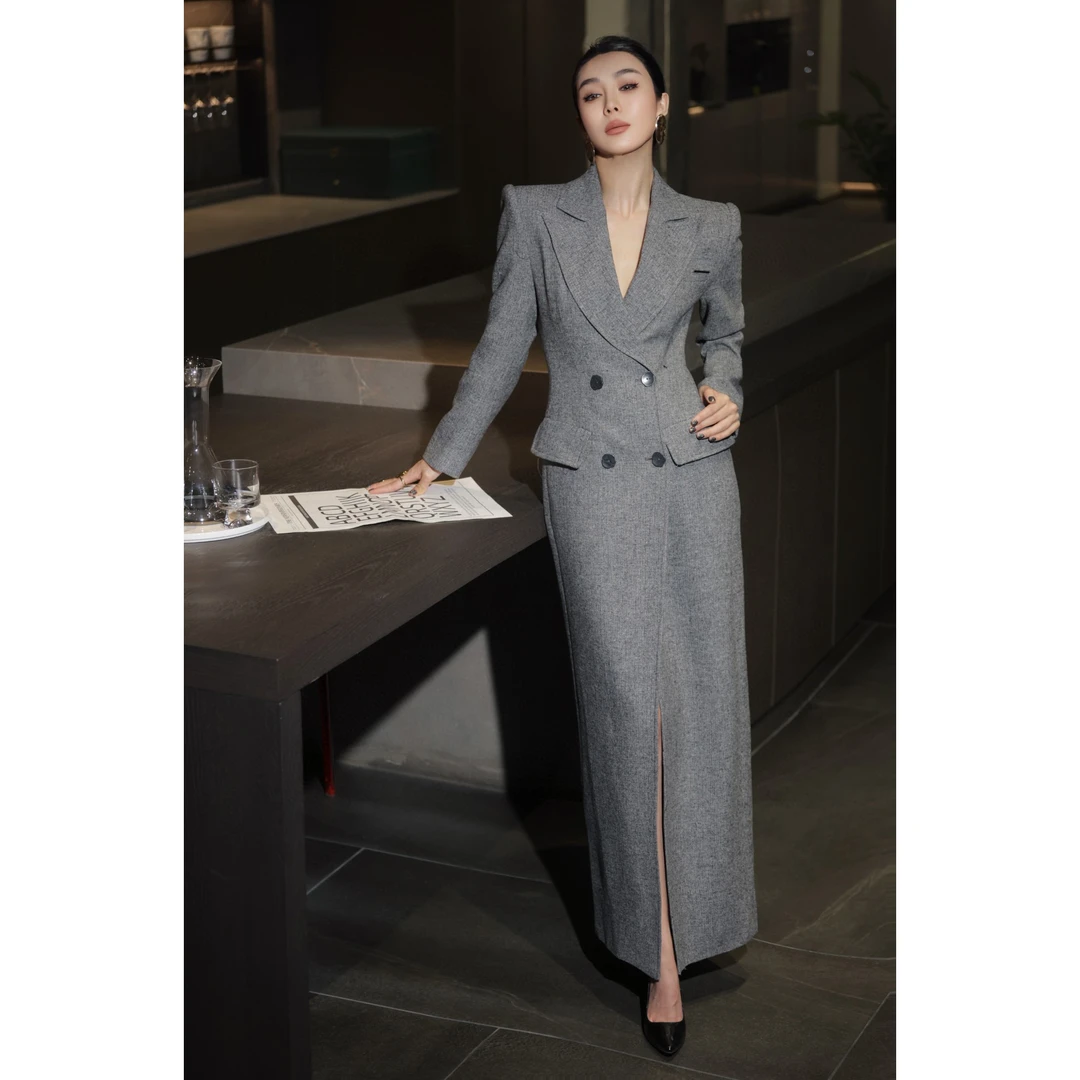 ZEROYK高端女装2025秋冬新款女神范气质双排扣修身羊毛风衣外套女