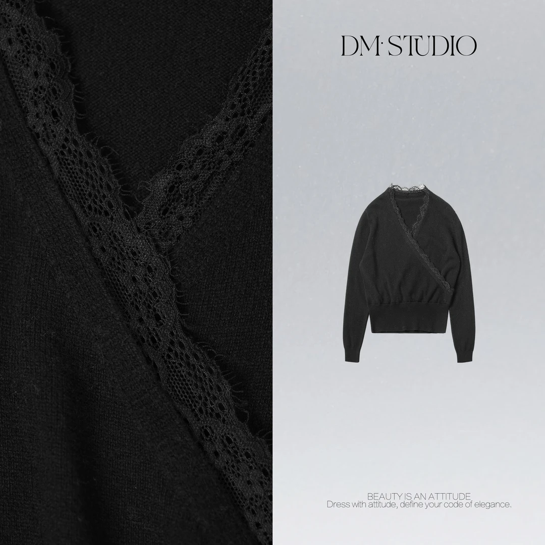 DEDM•STUDIO/小众设计感蕾丝边100%绵羊毛针织衫2509ZZS/26-2975