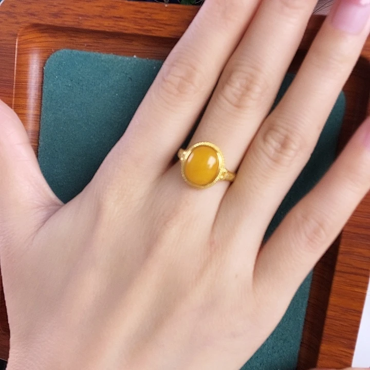 银S925镶嵌蜜蜡戒指戒指