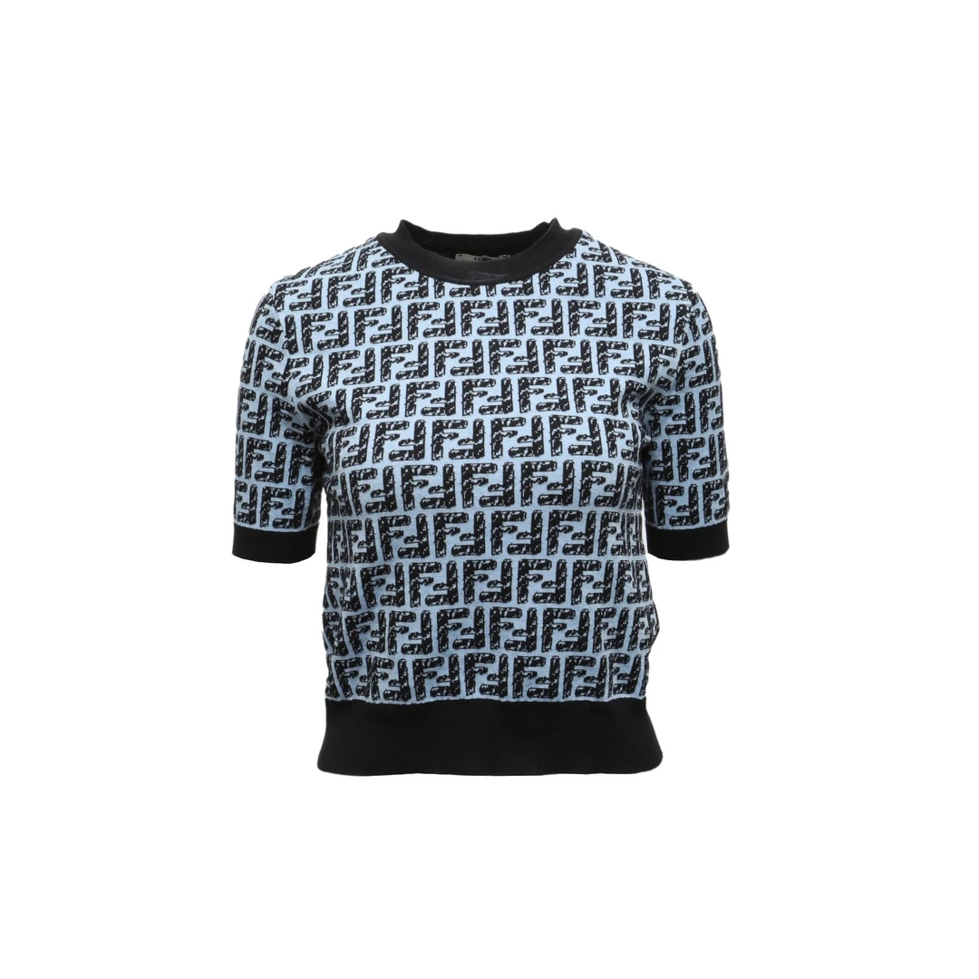 99新 FENDI/芬迪 汤/P235501834/ 双F 满印logo 针织 短袖 36