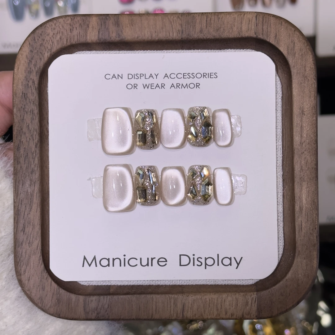 【月光银白】纯手工穿戴甲气质穿戴式梯形光疗甲美甲师