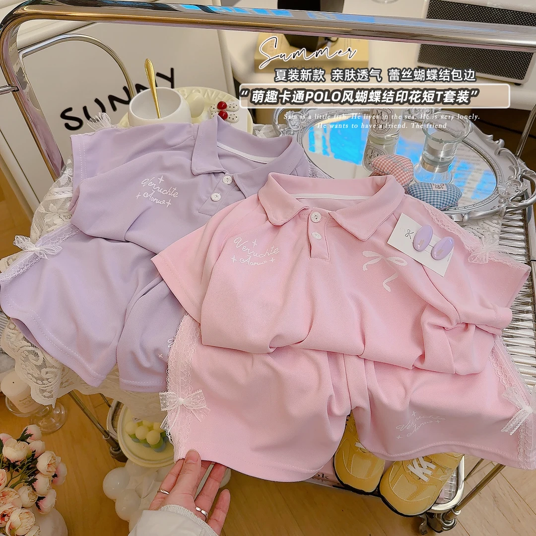 儿童夏季夏装女宝卡通韩版洋气薄款套装休闲蕾丝女童甜美少女风