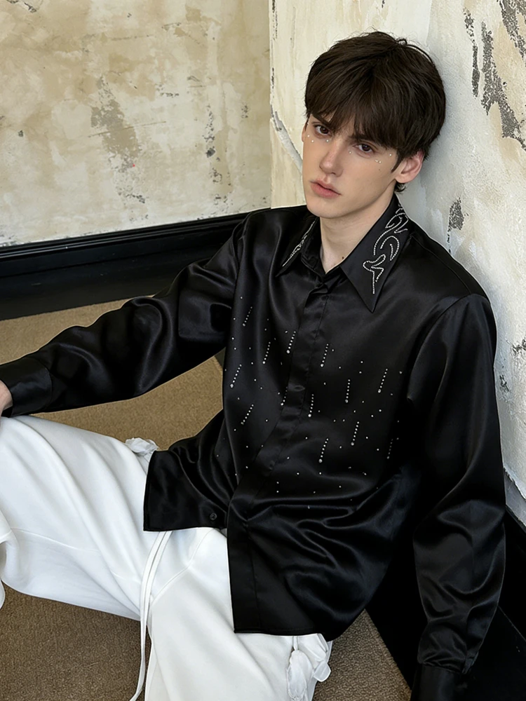 AR CulturE雪缎星流高级感小众细闪烫钻长袖衬衫男 宽松衬衣外套